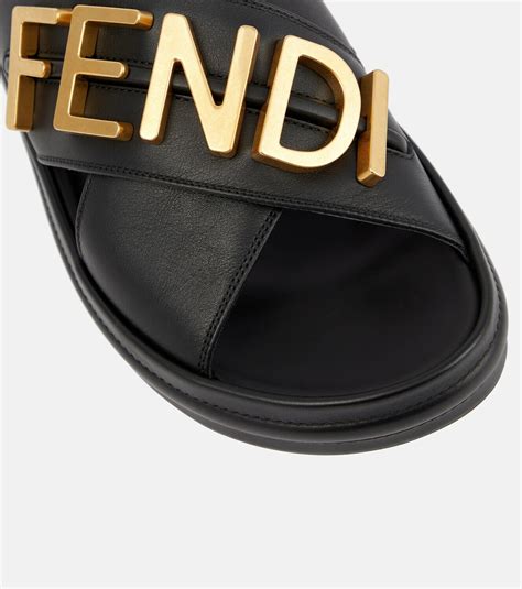 fendi logo leather sandals|Fendi denim sandals.